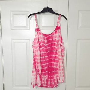 Plus size tye-dyed pink spaghetti strap tank